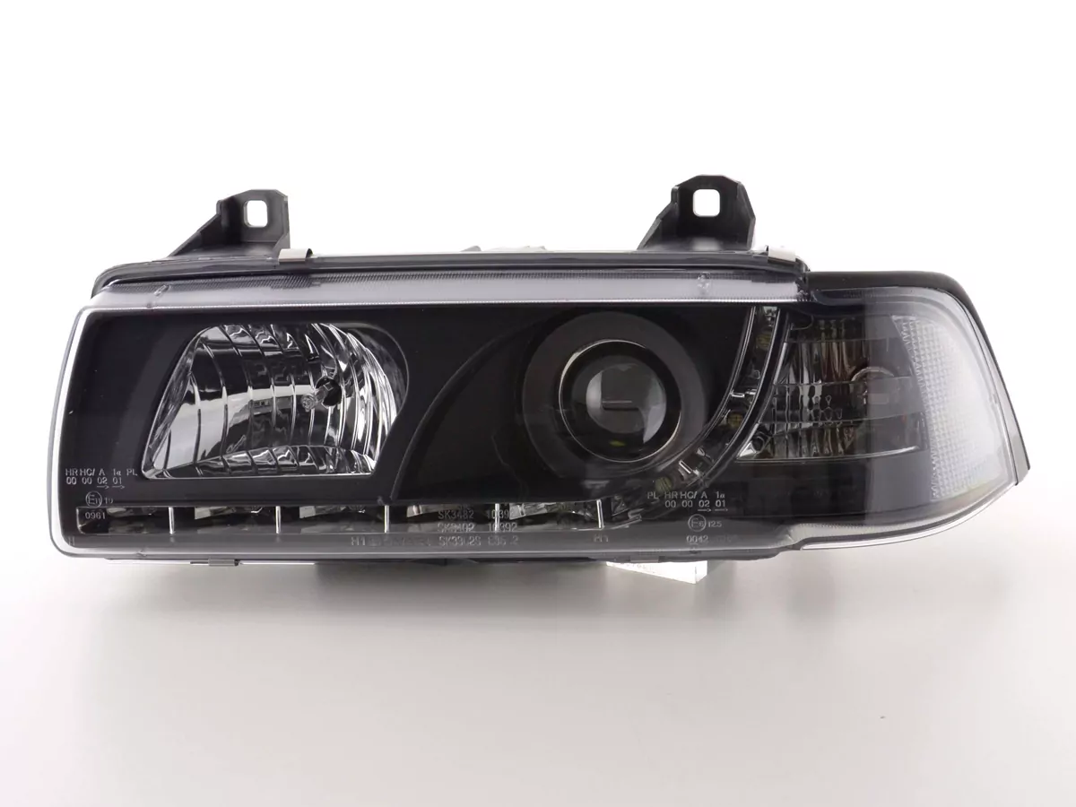 Scheinwerfer Set Daylight LED Tagfahrlicht BMW 3er E36 Coupe Bj. 92-99 schwarz