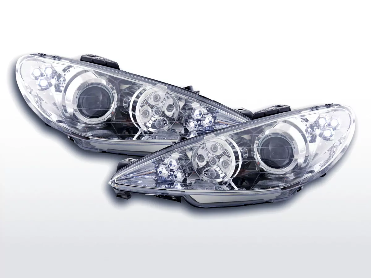 Scheinwerfer Set Daylight LED TFL-Optik Peugeot 206 Bj. 98-05 chrom