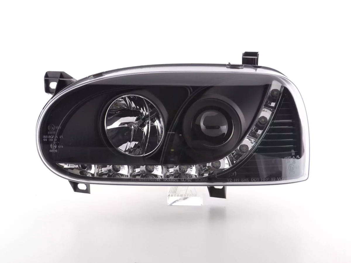 Scheinwerfer Set Daylight LED TFL-Optik VW Golf 3 Typ 1HXO 1EXO Bj. 91-97 schwarz