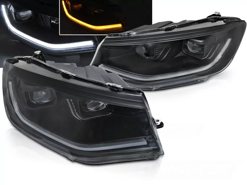 Led Headlights Tube Light Black Drl Seq Fits Vw Caddy 20-