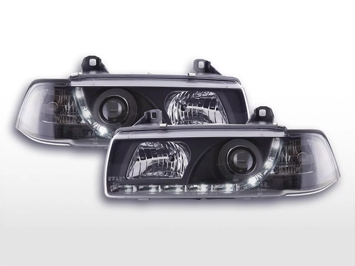 Scheinwerfer Set Daylight LED Tagfahrlicht BMW 3er E36 Coupe Bj. 92-99 schwarz