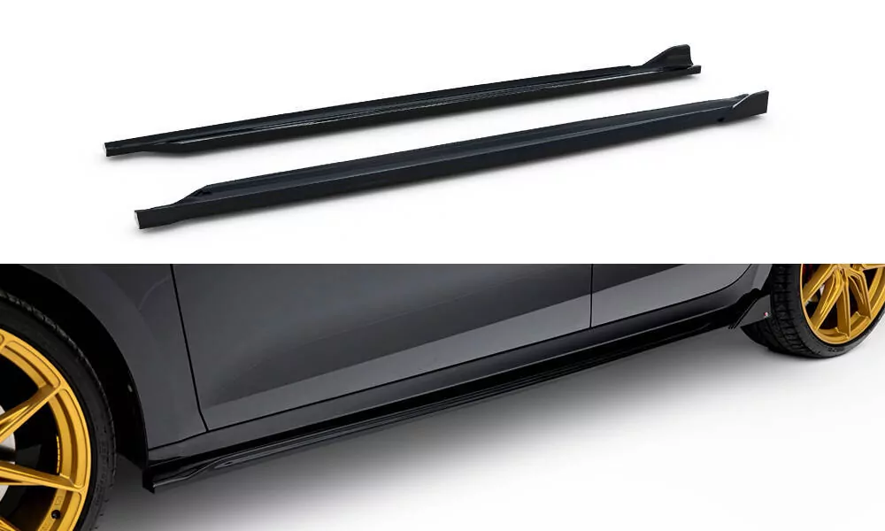 Seitenschweller Ansatz Für V.2 Für Skoda Octavia RS Liftback / Combi Mk4 / Mk4 Facelift Schwarz Hochglanz