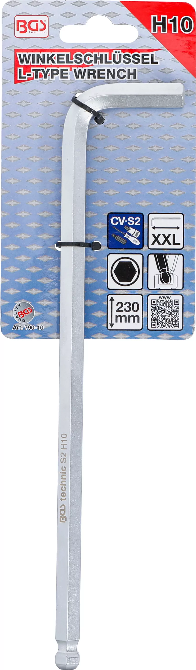 Winkelschlüssel | extra lang | Innensechskant / Innensechskant mit Kugelkopf 10 mm