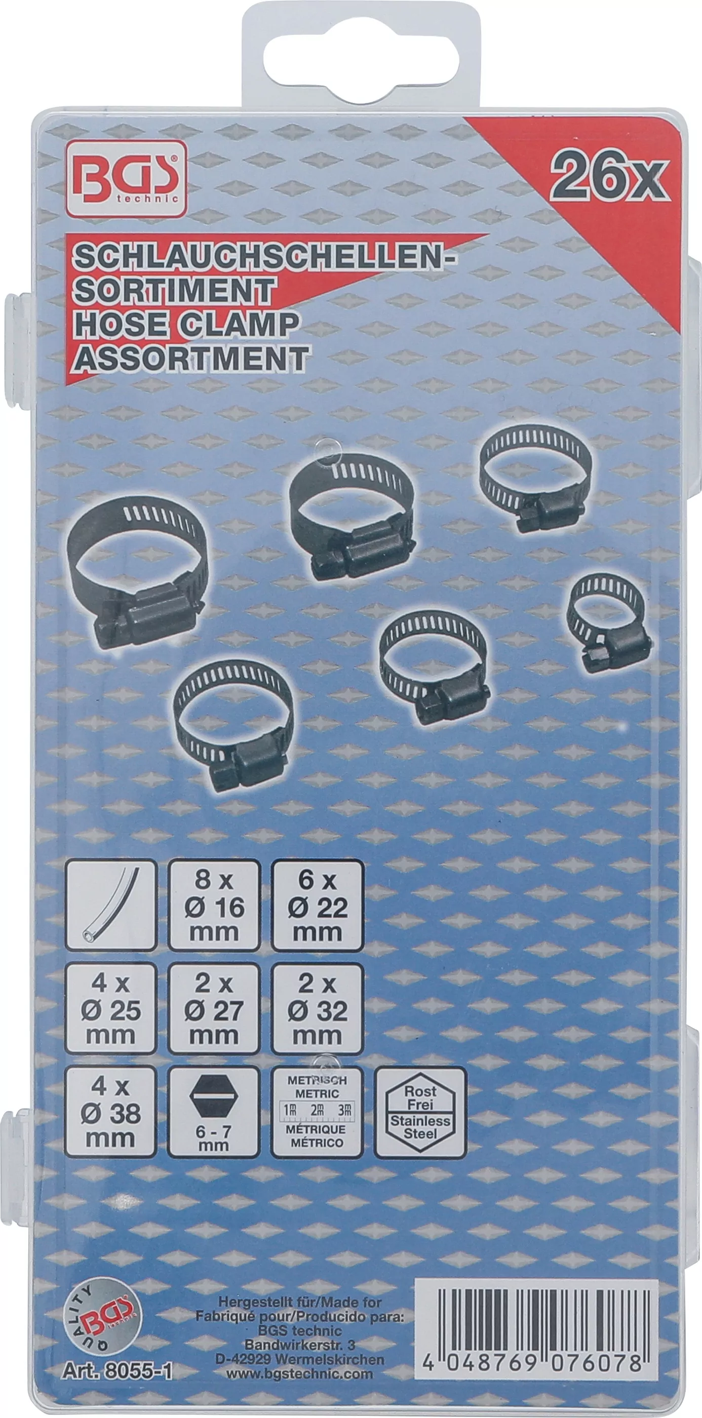 Schlauchklemmen-Sortiment | rostfrei | Ø 16 - 38 mm | 26-tlg.