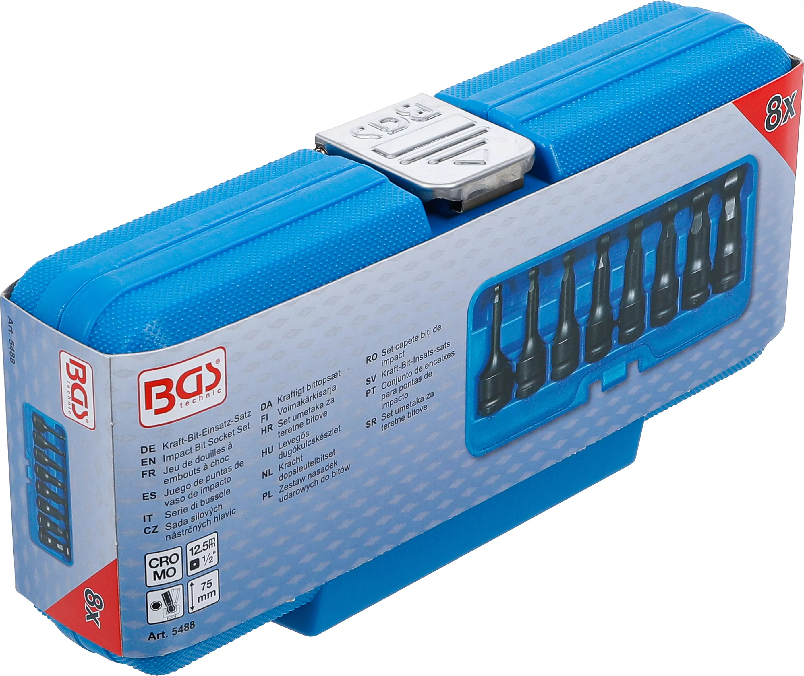 Kraft-Bit-Einsatz-Satz | Länge 75 mm | Antrieb Innenvierkant 12,5 mm (1/2") | Innensechskant mit Kugelkopf 6 - 19 mm | 8-tlg.