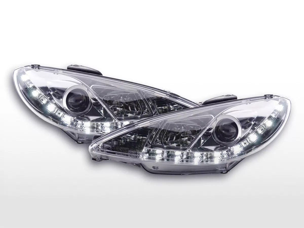 Scheinwerfer Set Daylight LED Tagfahrlicht Peugeot 206 Typ S16 Bj. 98- chrom