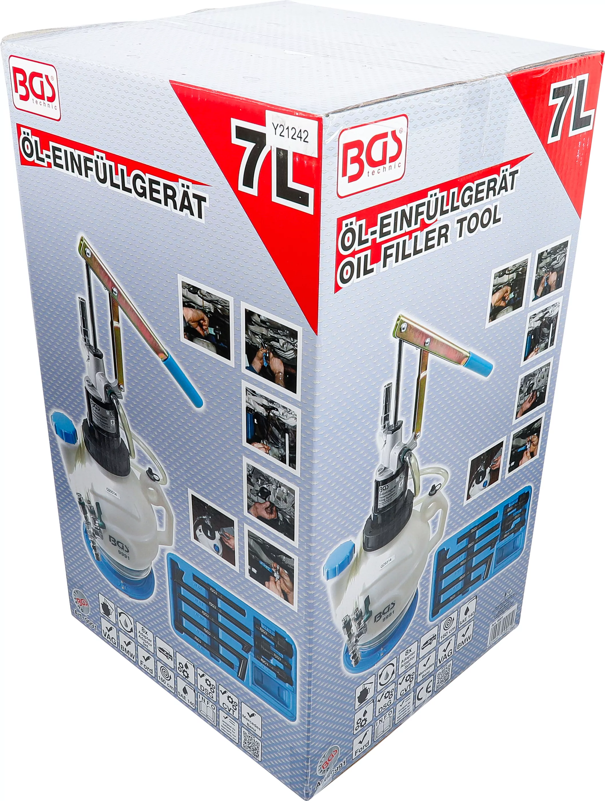 Getriebeöl-Befüllgerät mit Handpumpe | mit Rücklaufsystem | mit 8 Adaptern | 7 l