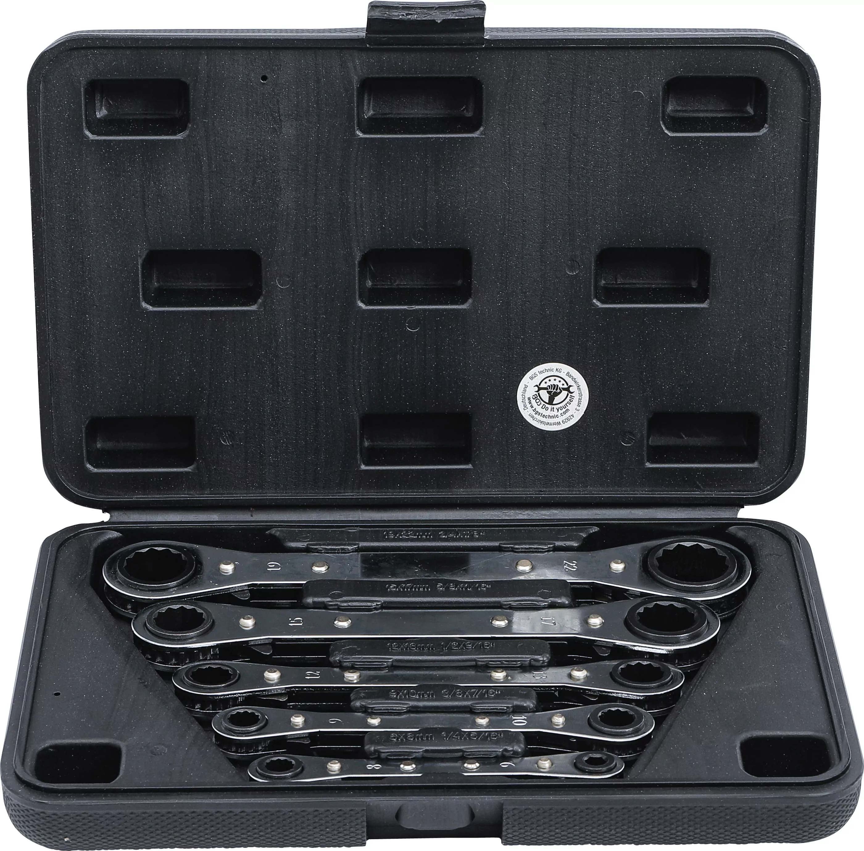 Ratschen-Ringschlüssel-Satz, gerade, umschaltbar | SW 6 x 8 - 19 x 22 mm | 5-tlg.