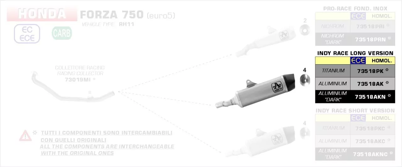 Arrow Indy-Race Lange Version Aluminium Schwarz HONDA FORZA 750 21-23