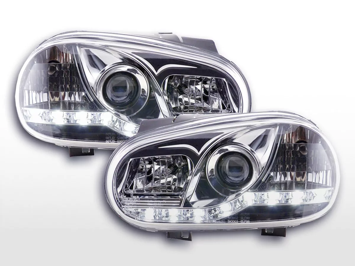 Scheinwerfer Set Daylight LED Tagfahrlicht VW Golf 4 Bj. 97-03 chrom