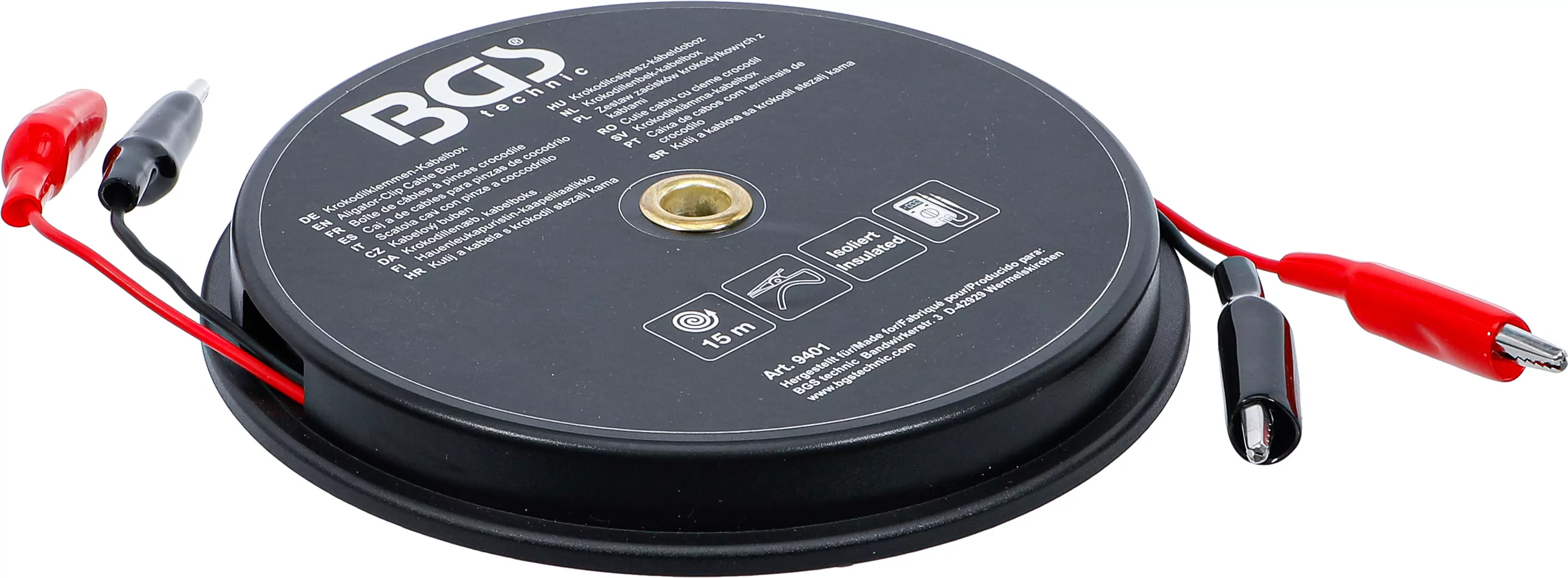 Krokodilklemmen-Kabelbox | selbstaufrollend | 15 m