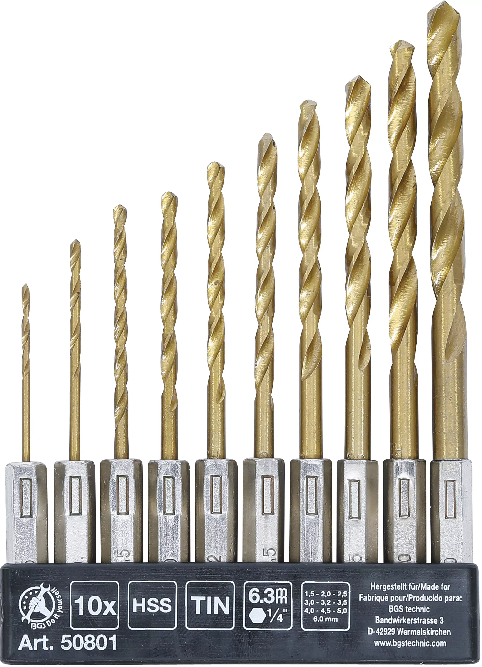 HSS-Bohrer-Satz | titan-nitriert | 1,5 - 6 mm | 10-tlg.