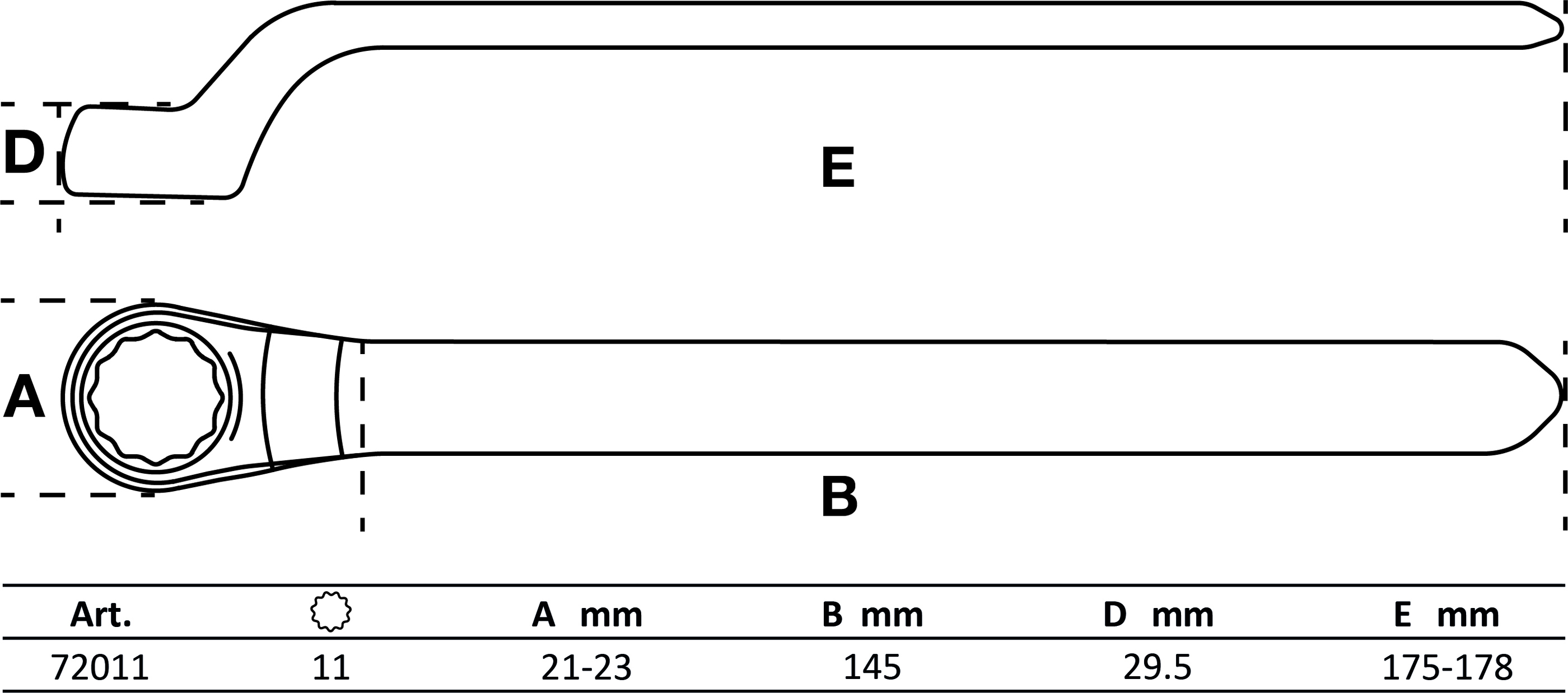 VDE-Einringschlüssel | tief gekröpft | SW 11 mm