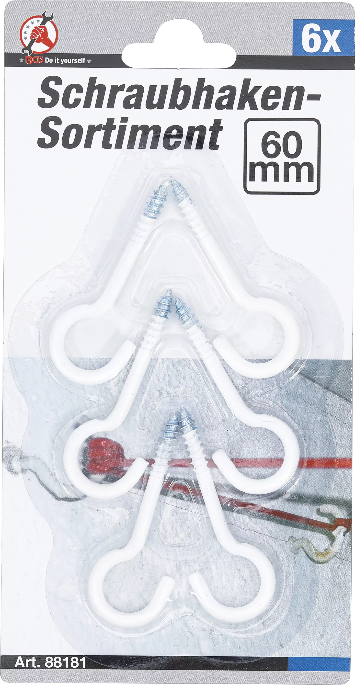 Schraubhaken-Sortiment | weiß | kunststoffummantelt | 60 mm | 6-tlg.