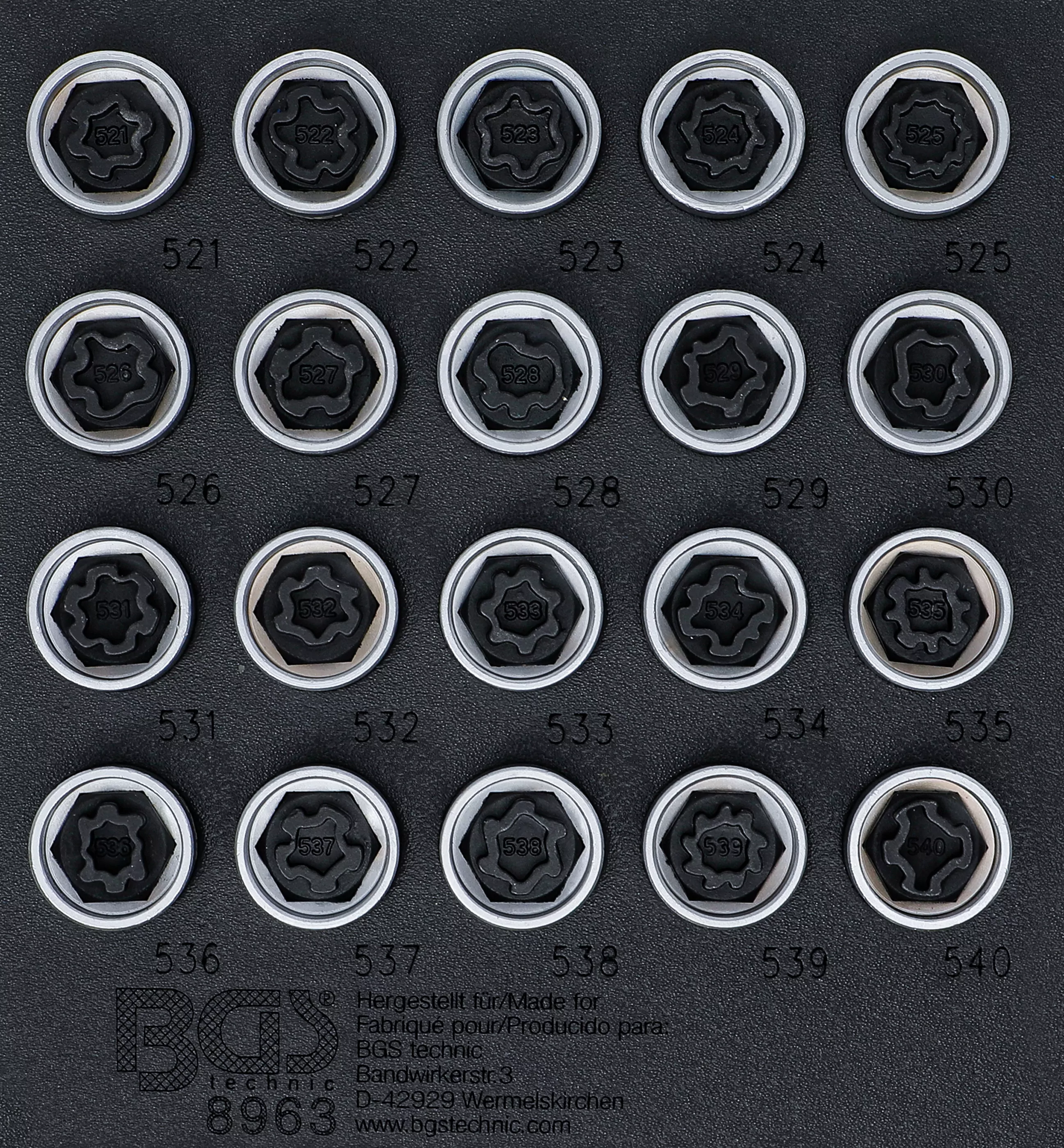 Werkstattwageneinlage 1/6: Felgenschloss-Werkzeug-Satz für VAG | 20-tlg.