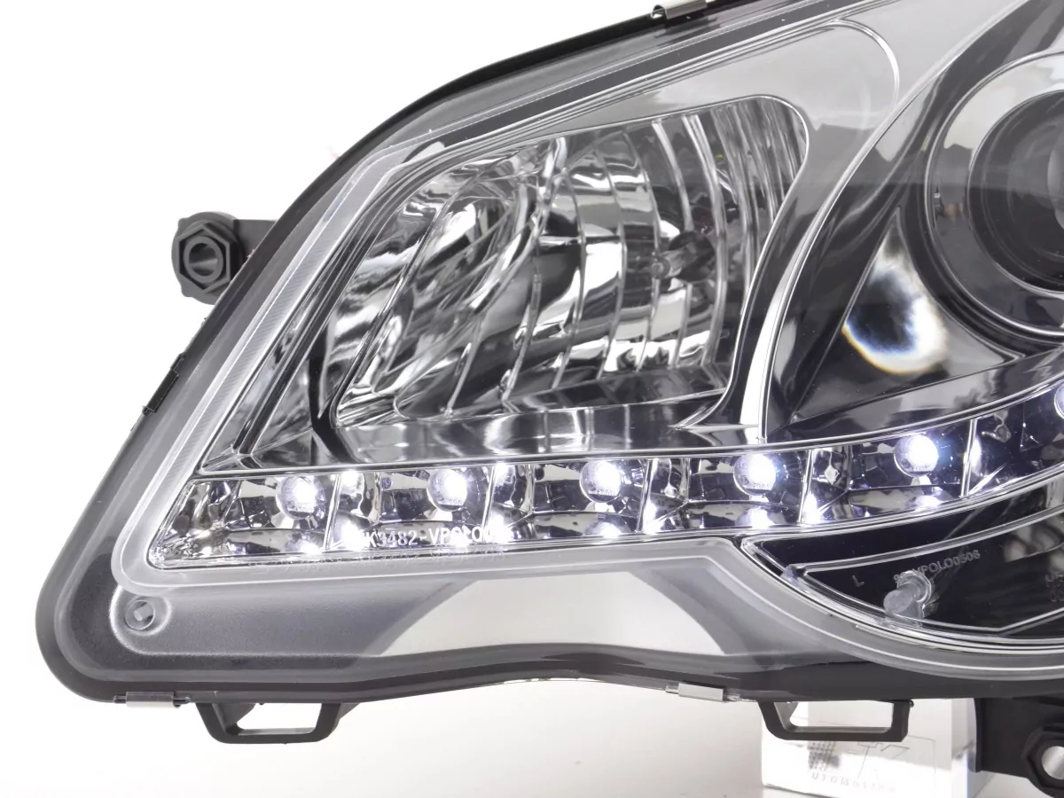 Scheinwerfer Set Daylight LED TFL-Optik VW Polo Typ 9N3 Bj. 05-09 chrom für Rechtslenker