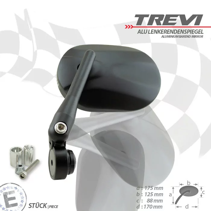 Lenkerendenspiegel "Trevi" | Alu | schwarz | M6 Stck | verst | Arm: 123mm | 125 x 87mm | E-geprüft