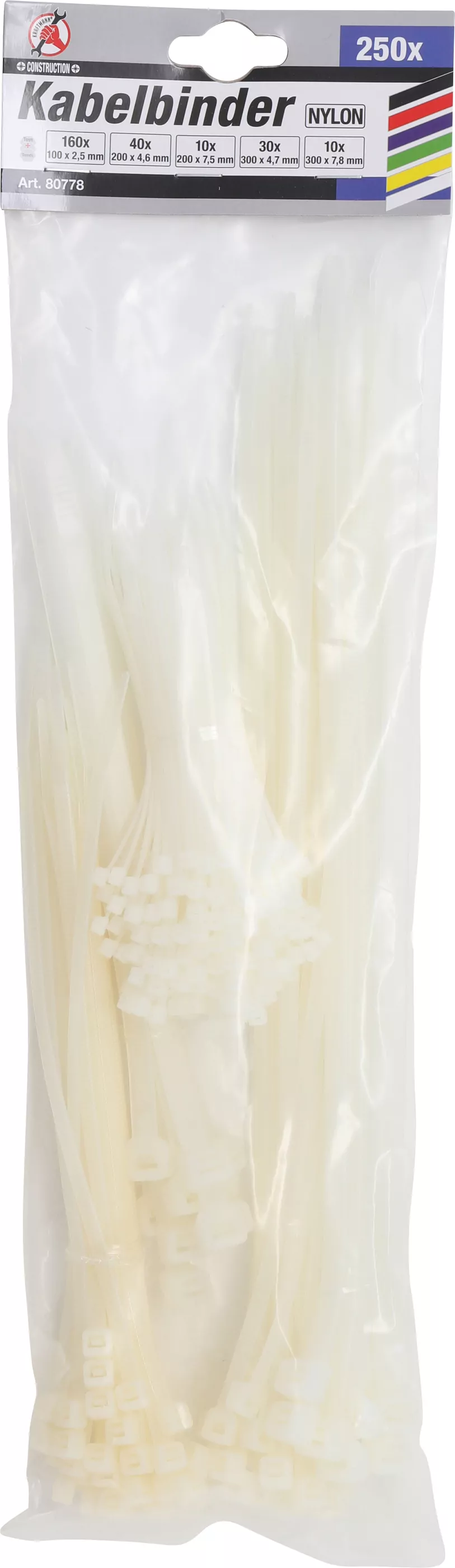Kabelbinder-Sortiment | weiß | 100 - 300 mm | 250-tlg.