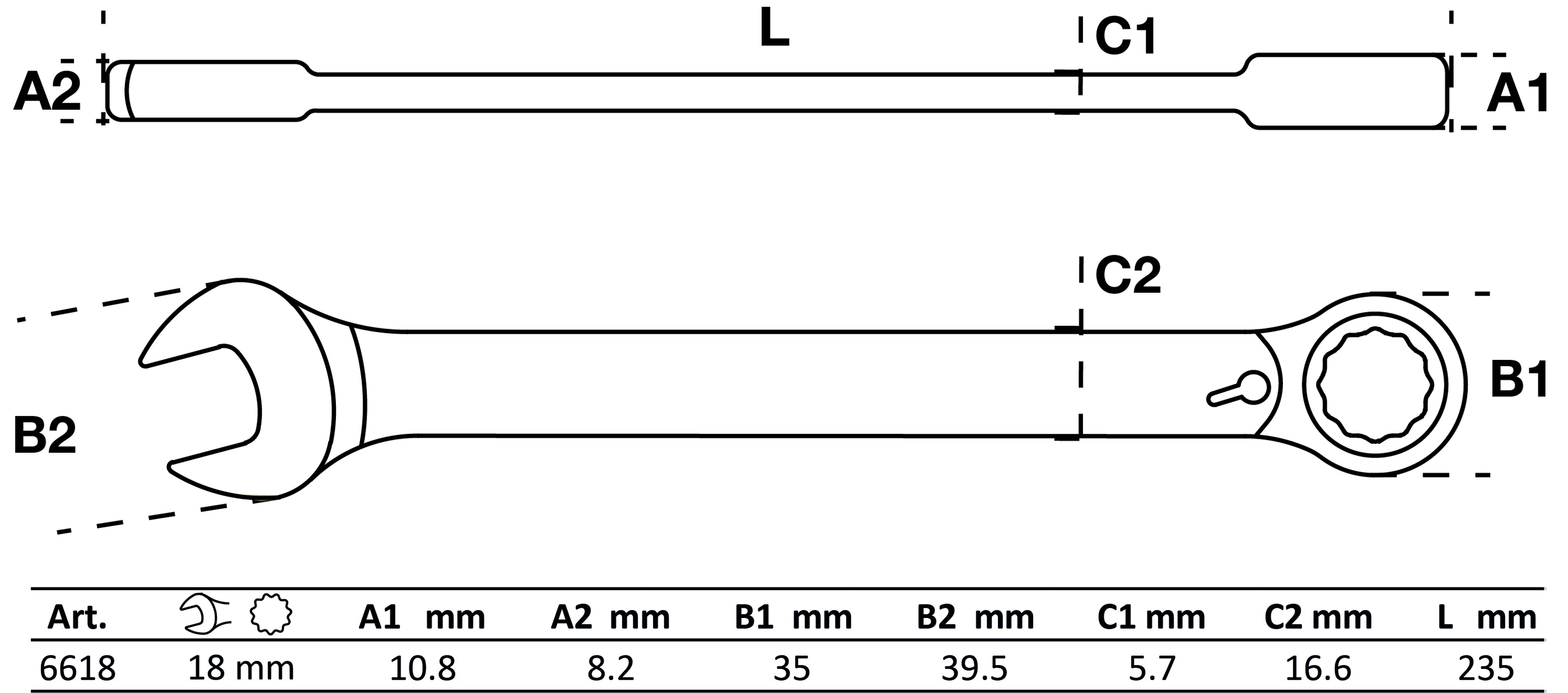Ratschenring-Maulschlüssel | umschaltbar | SW 18 mm