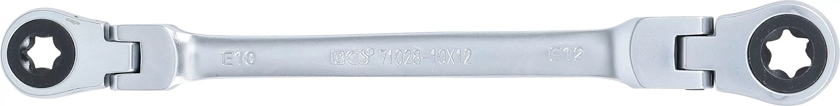 Doppel-Ratschen-Ringschlüssel | abwinkelbar | mit E-Profil Ringköpfen | SW E10 x E12