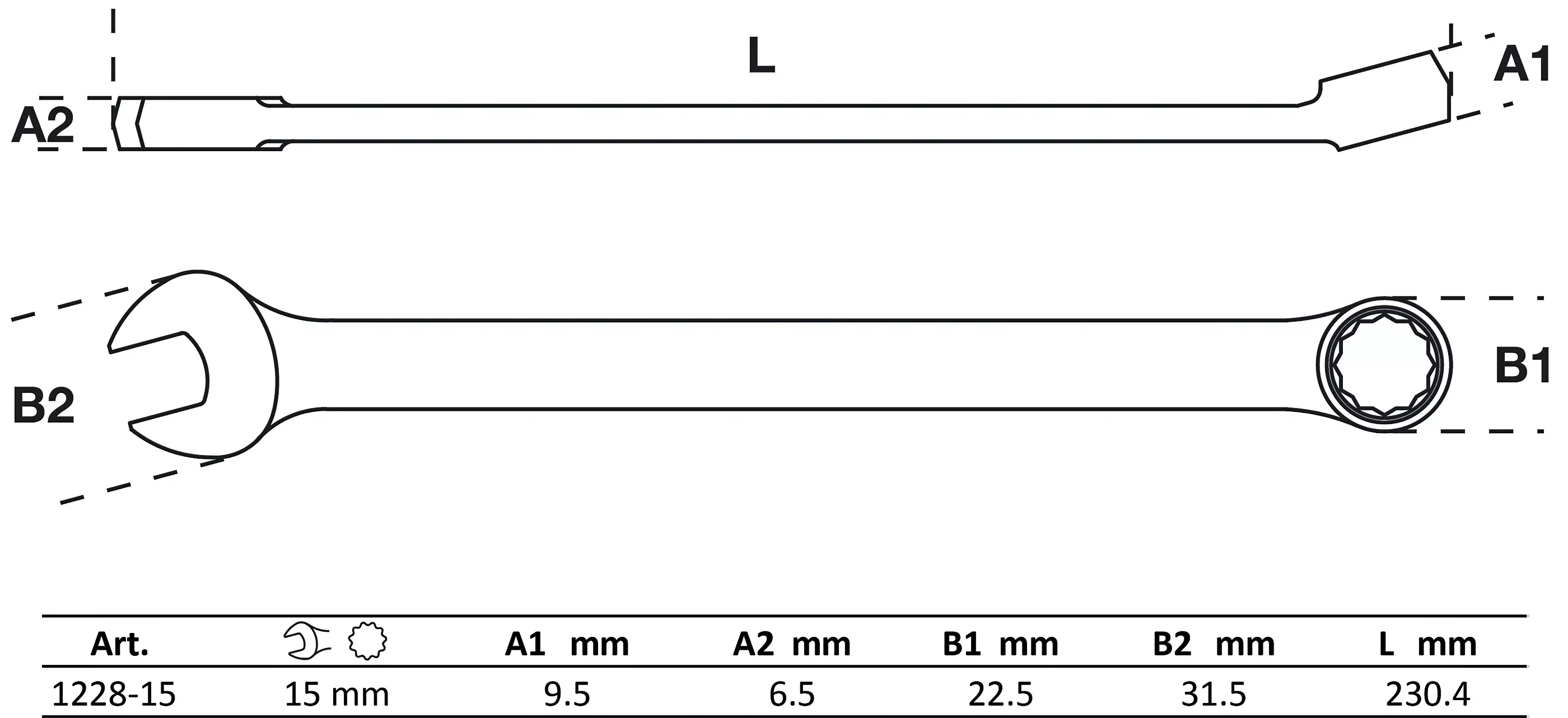 Maul-Ringschlüssel | extra lang | SW 15 mm
