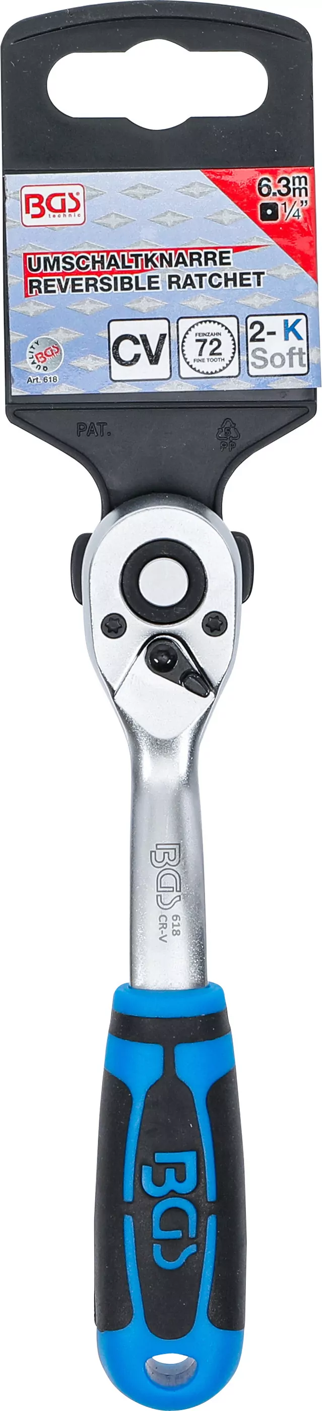 Umschaltknarre | feinverzahnt | Abtrieb Außenvierkant 6,3 mm (1/4")