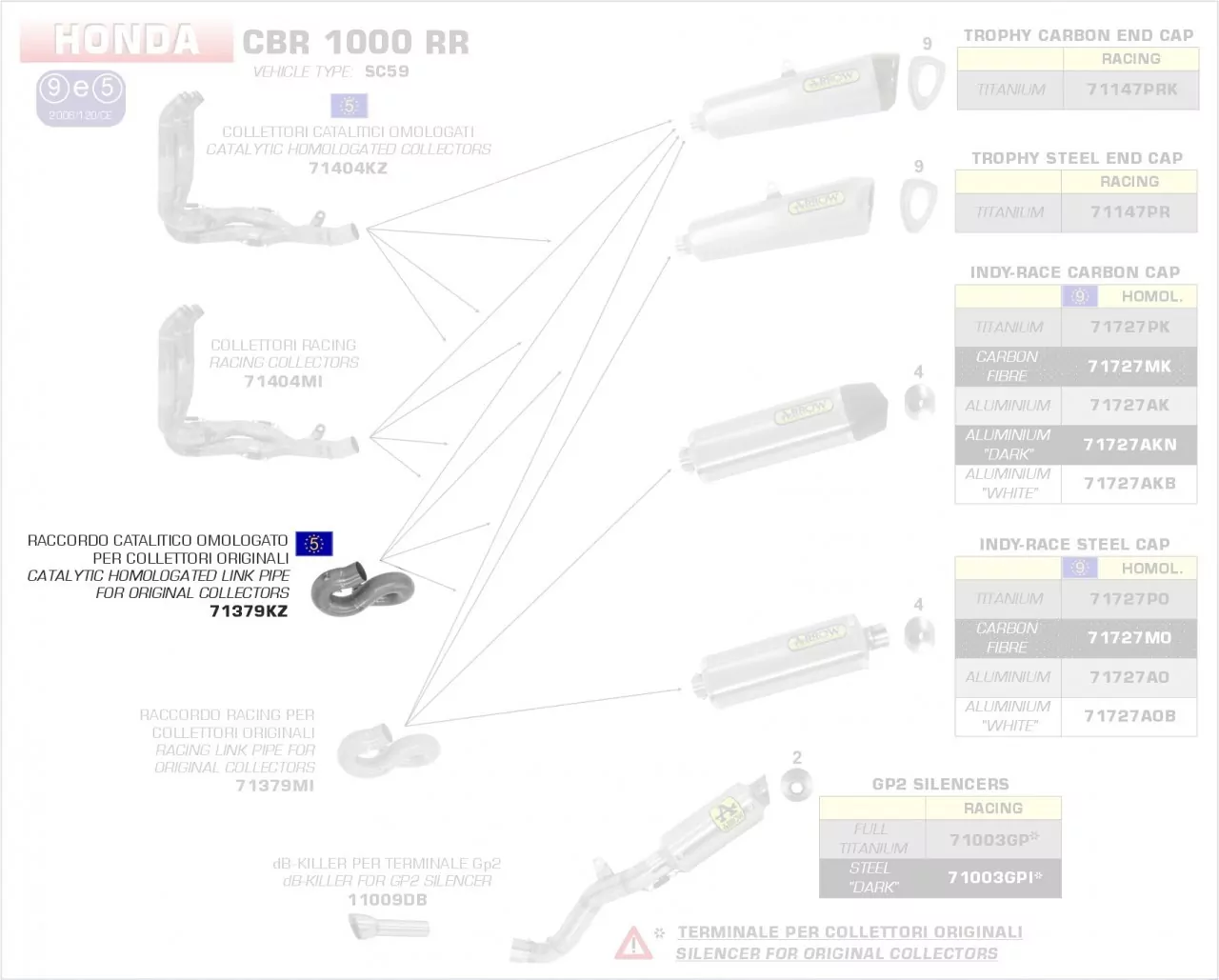 71379KZ-Arrow Verbindungsrohr Mit Kat HONDA CBR 1000 RR 08
