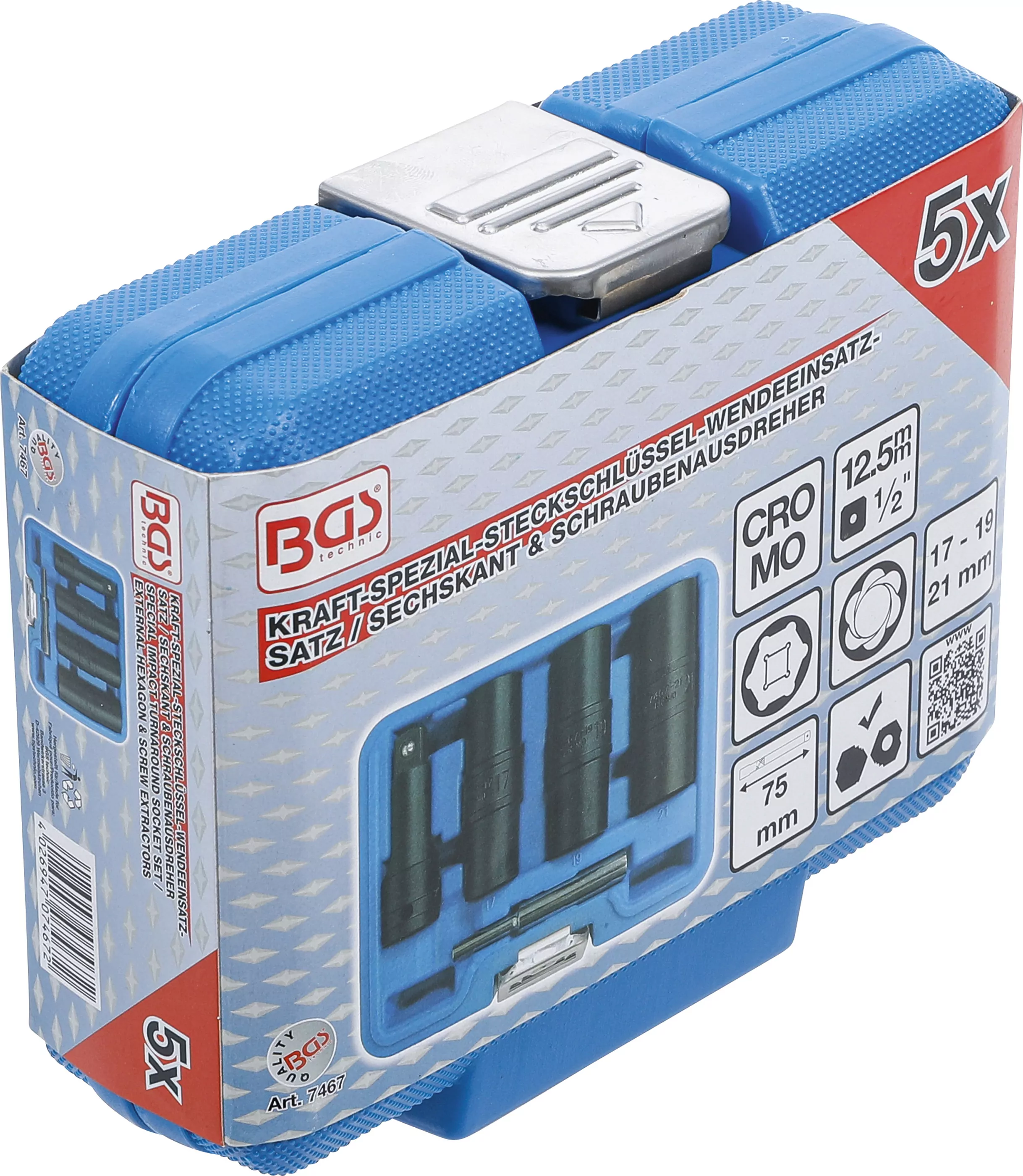 Kraft-Spezial-Steckschlüssel-Wendeeinssatz-Satz | Sechskant & Schraubendreher 17 - 19 - 21 mm | 12,5 mm (1/2") | 3-tlg.