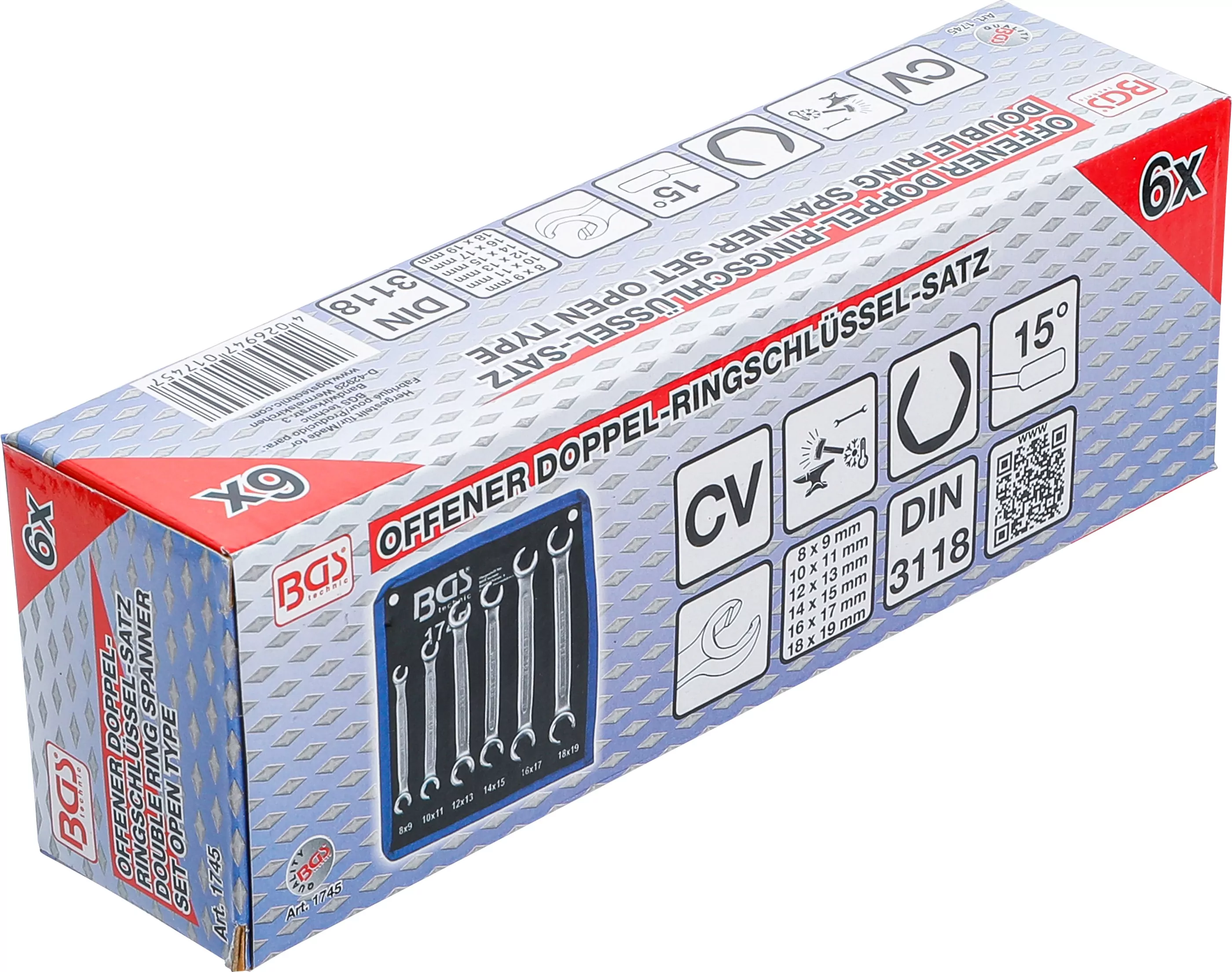 Offener Doppel-Ringschlüssel-Satz | SW 8 x 9 - 18 x 19 mm | 6-tlg.