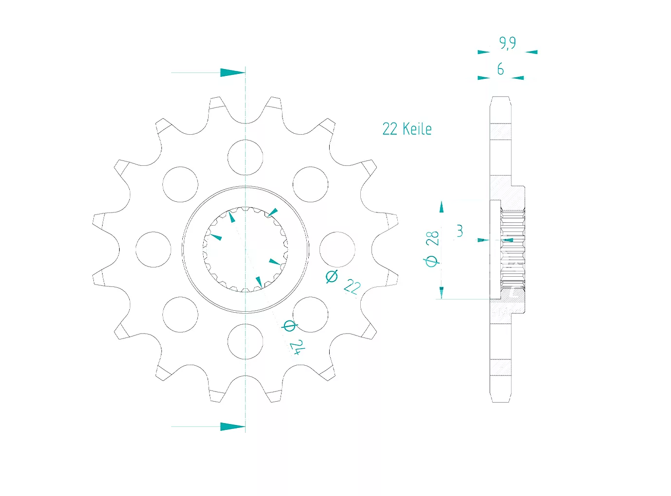 Ritzel 16 Zähne Teilung 520
