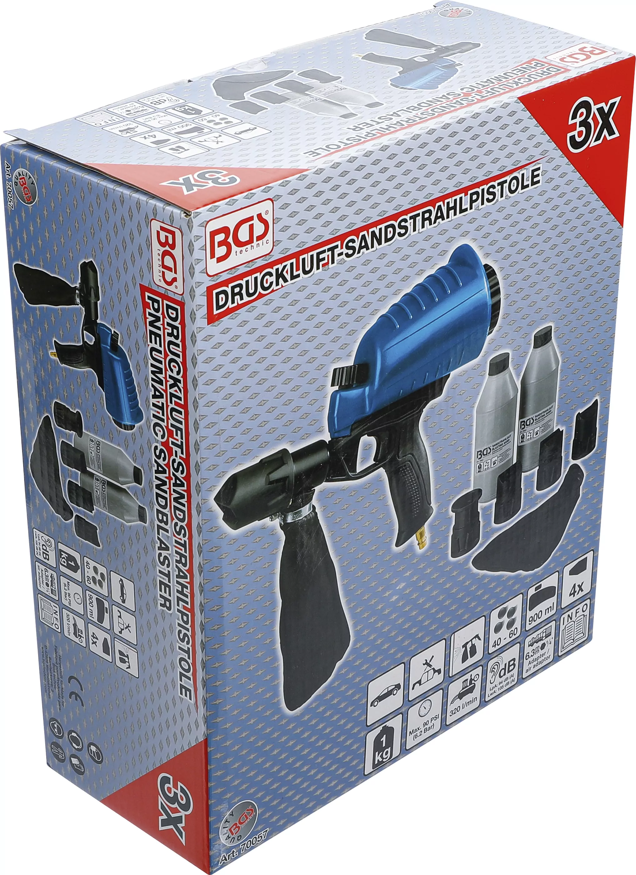 Druckluft-Sandstrahlpistole inkl. Zubehör | 3-tlg.