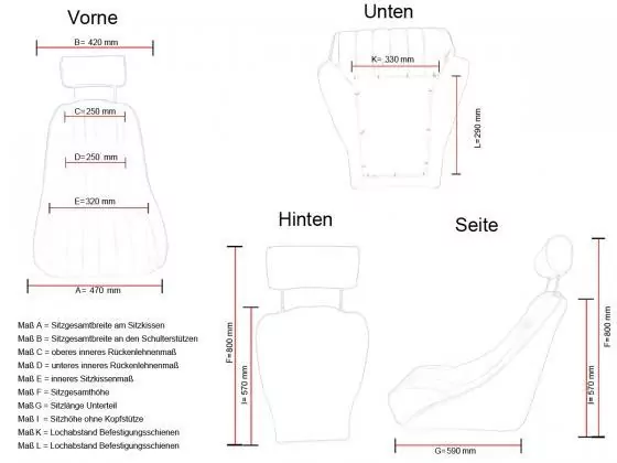 FK Oldtimersitze Auto Vollschalensitze Set Montgomery im Retro-Look rot