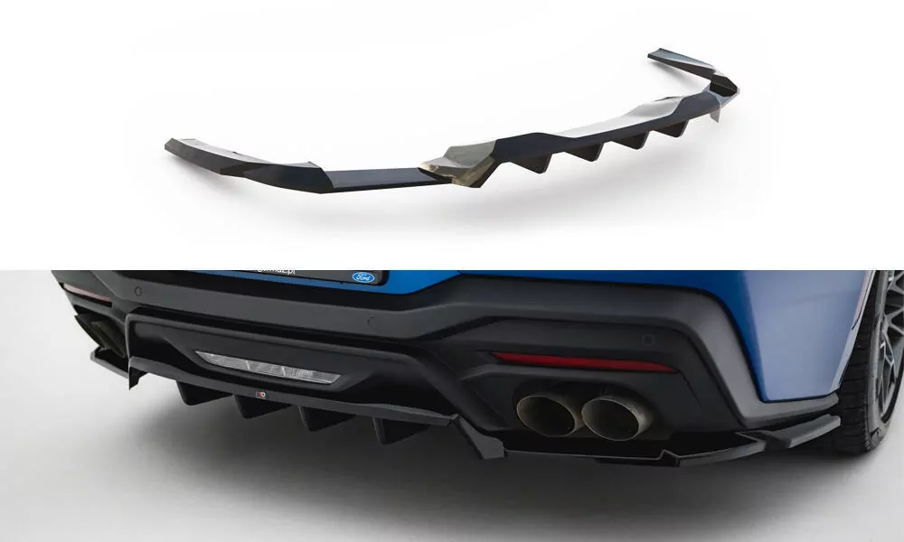 Hinten Splitter (mit Einem Vertikalem Balken) Ford Mustang GT Mk7 Schwarz Hochglanz