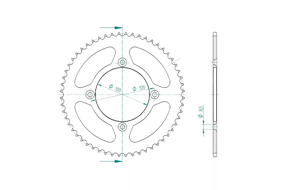 Kettenrad Stahl 56 Zähne Teilung 428
