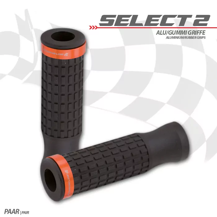 Griffgummiset &quot;Select2&quot; | 7/8&quot;-22mm | schwarz Zierring orange | Länge: 120 mm | offen