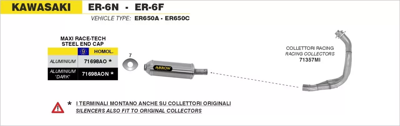 Arrow MaXi Race-Tech Approved Aluminium Silencer Kawasaki Versys 650 07-14