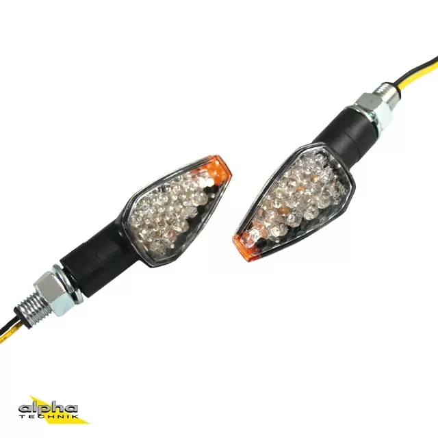 LED-Blinker "PEAK" | schwarz | kurz | M10 | klares & flaches Glas | E-geprüft 