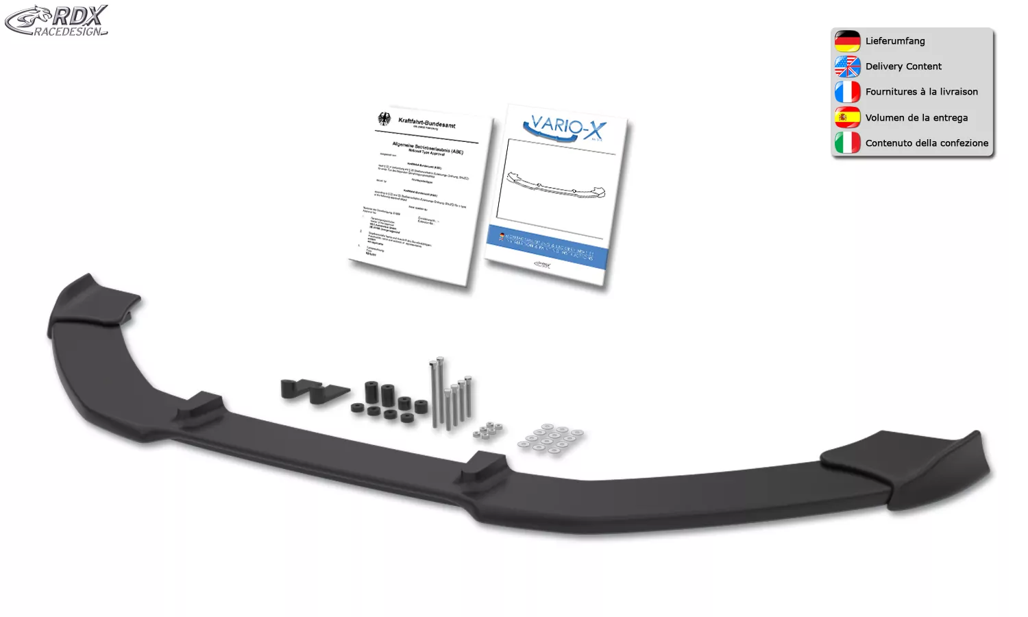 RDX Frontspoiler VARIO-X für OPEL Corsa D OPC -2010 Nürburgring Edition (Passend an OPC-NRE bzw. Fahrzeuge mit OPC Frontstoßstange und NRE Ansatz) Frontlippe Front Ansatz Vorne Spoilerlippe