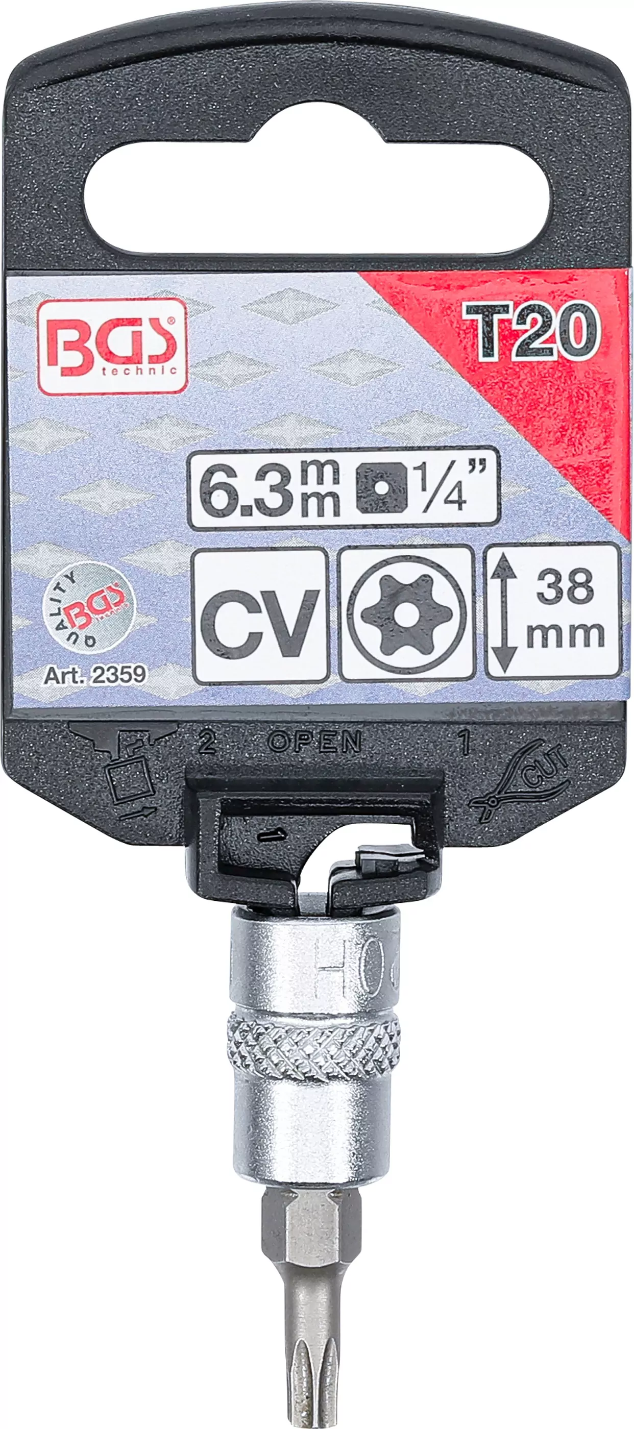 Bit-Einsatz | Antrieb Innenvierkant 6,3 mm (1/4") | T-Profil (für Torx) mit Bohrung T20