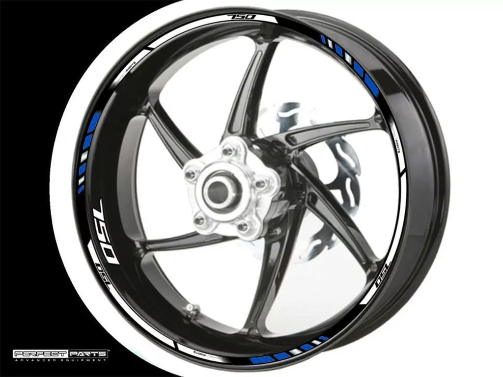 Felgenrandaufkleber für 750 ccm blau-weiß-chrom