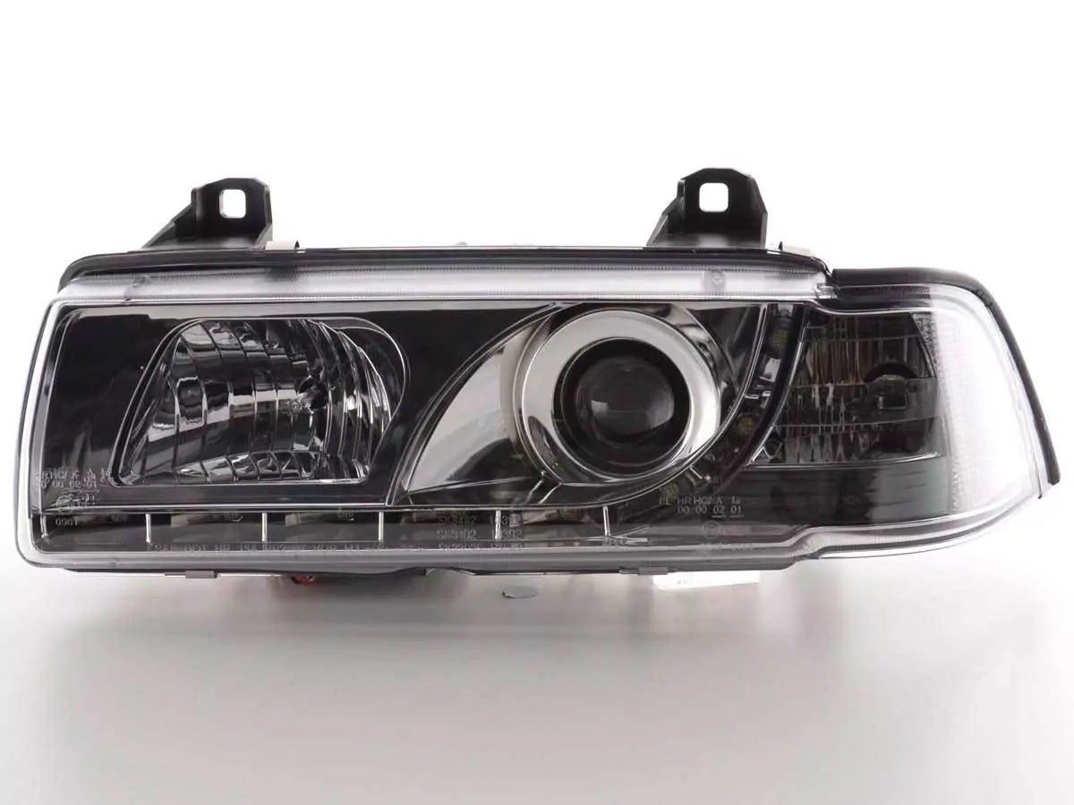 Scheinwerfer Set Daylight LED Tagfahrlicht BMW 3er E36 Limo/Touring chrom für Rechtslenker