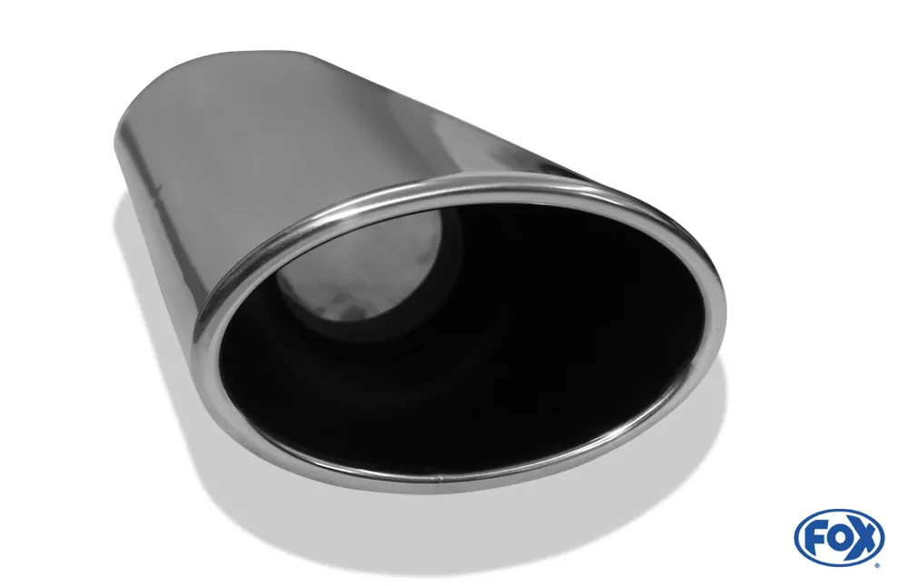 Anschweißendrohr Typ 44  140x90 mm / Gesamtlänge: 300mm  - oval / eingerollt / 15° abgeschrägt / mit lang gezogener Tulpe (Länge ca. 160mm)