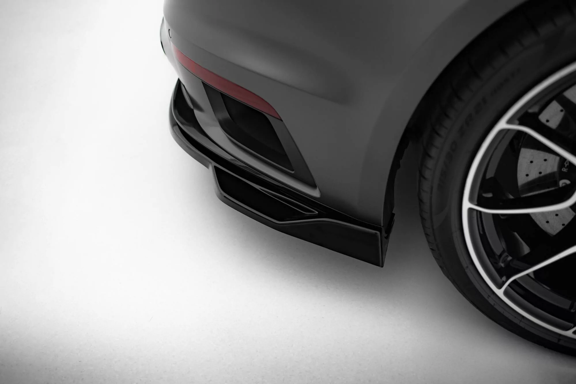 Hinten Splitter (mit Einem Vertikalem Balken) Porsche 911 Turbo S Sport Package 992 Schwarz Hochglanz