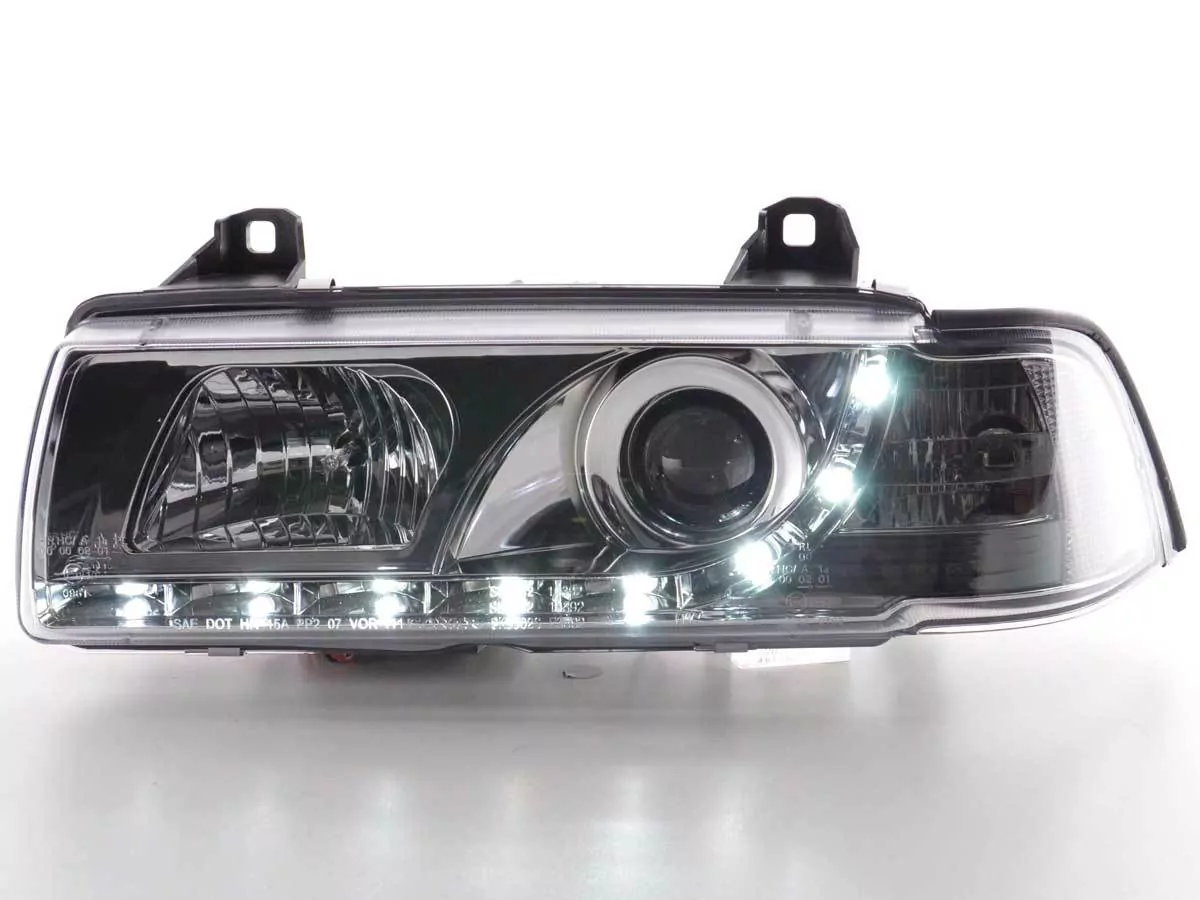 Scheinwerfer Set Daylight LED Tagfahrlicht BMW 3er E36 Limo/Touring chrom für Rechtslenker