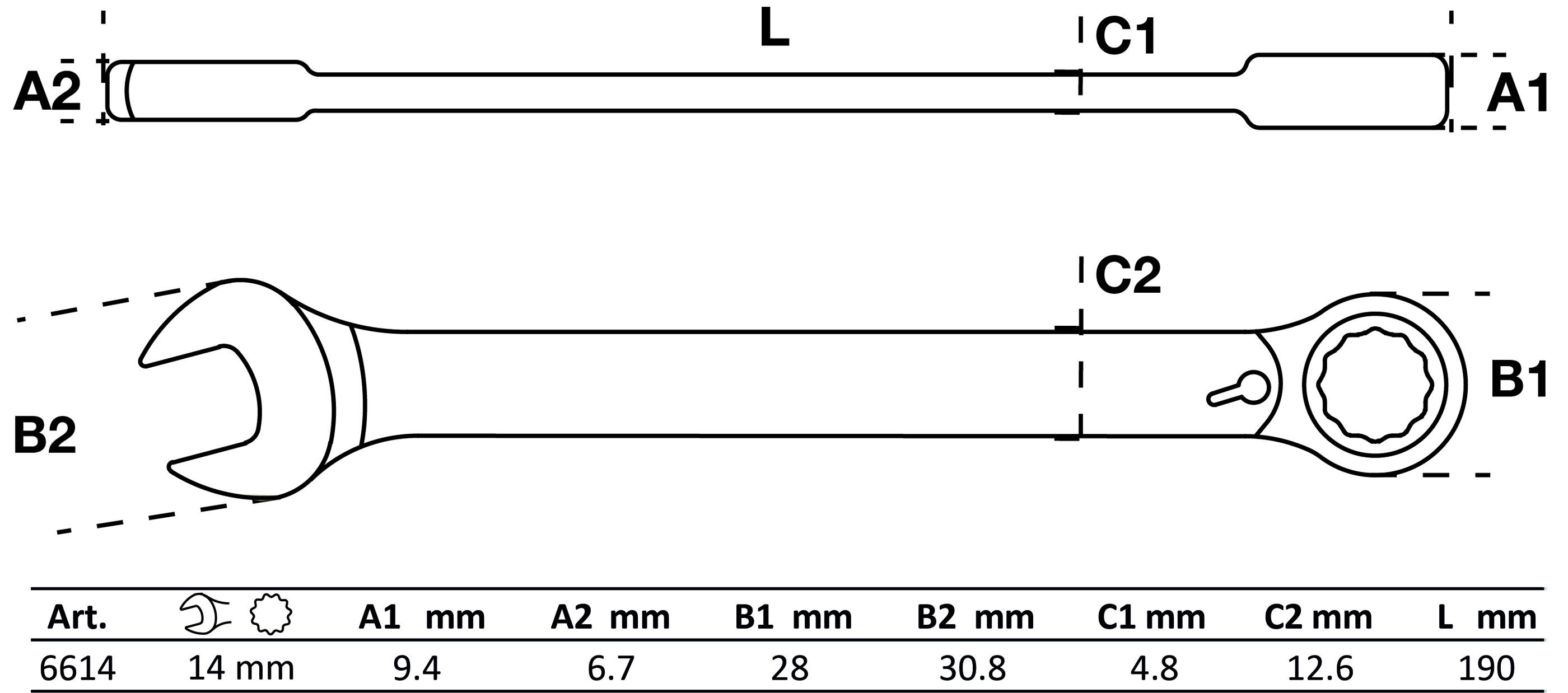 Ratschenring-Maulschlüssel | umschaltbar | SW 14 mm