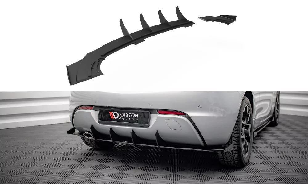 Robuste Racing Diffusor Heck Ansatz + Flaps Für Opel Astra GTC OPC-Line J Schwarz Hochglanz