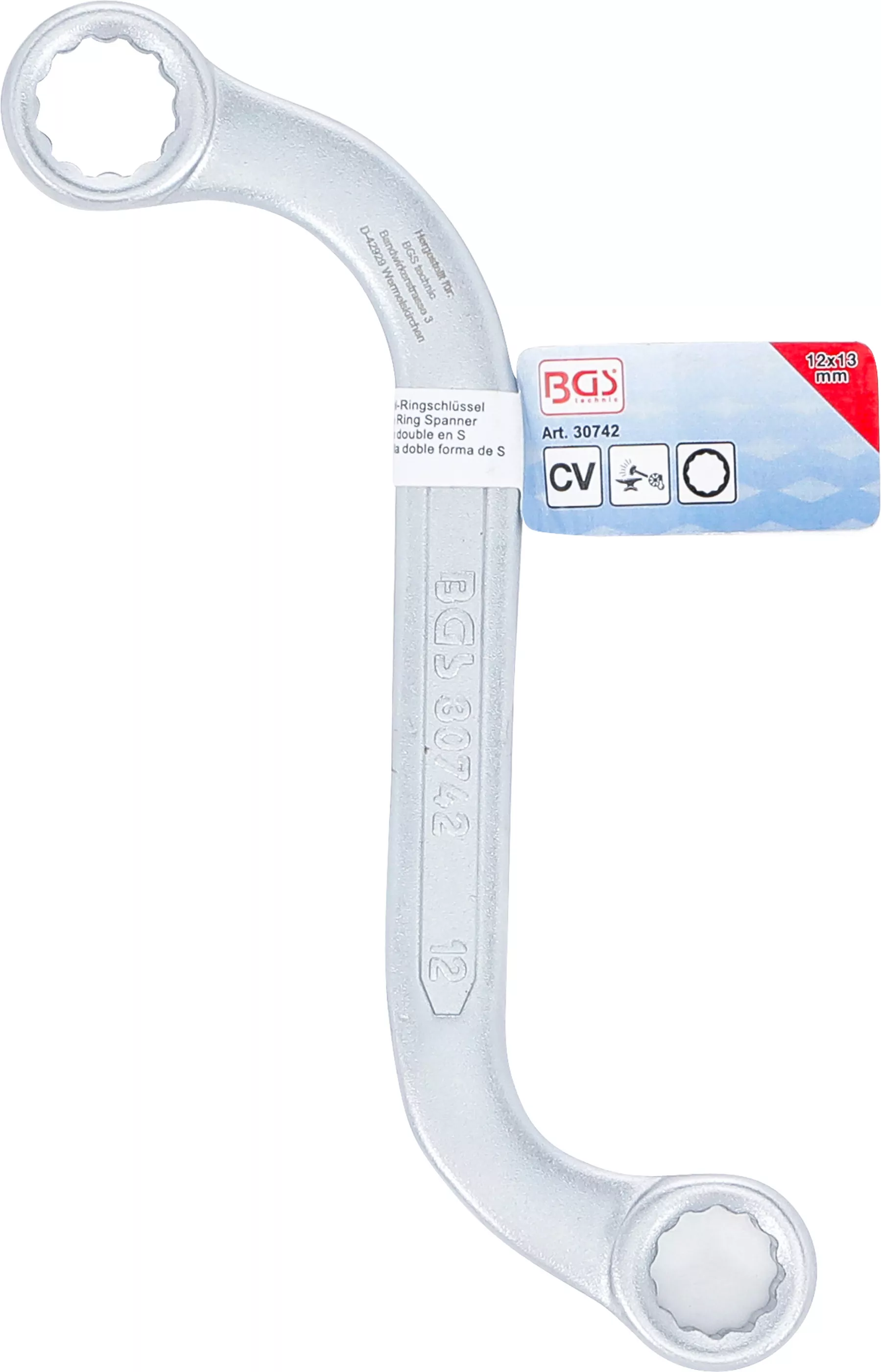 S-Form Doppel-Ringschlüssel Zwölfkant | SW 12 x 13 mm