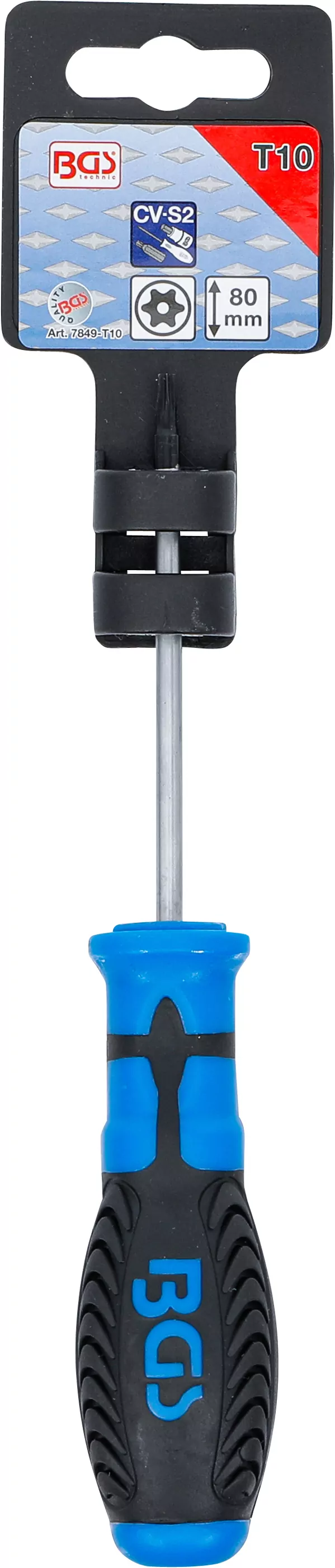 Schraubendreher | T-Profil (für Torx) mit Bohrung T10 | Klingenlänge 80 mm