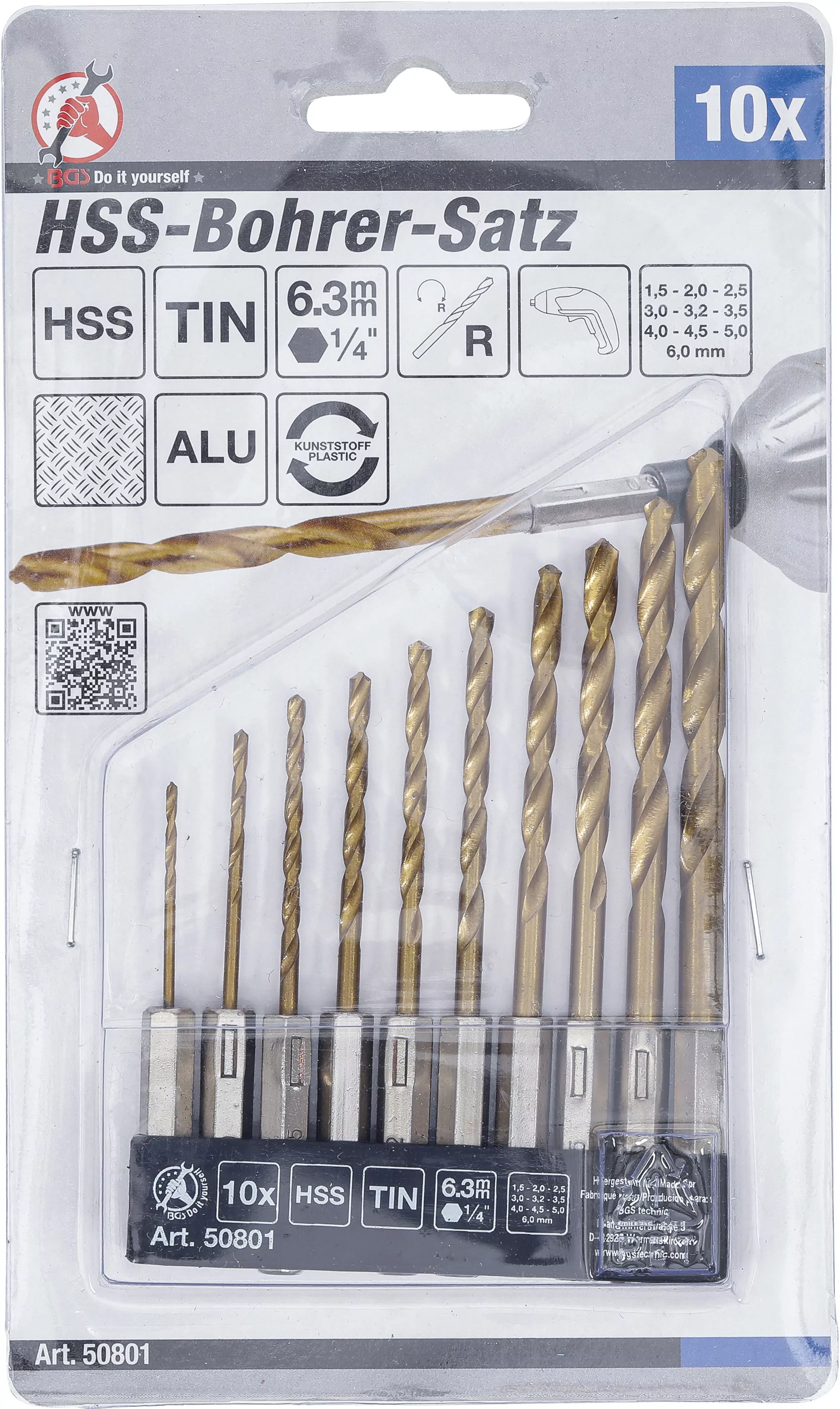 HSS-Bohrer-Satz | titan-nitriert | 1,5 - 6 mm | 10-tlg.