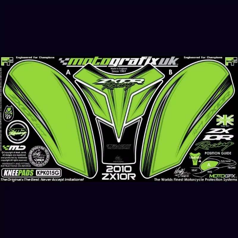 Motografix Tankschutz Knie Pads KAWASAKI ZX10R 2008-2010 KPK015G